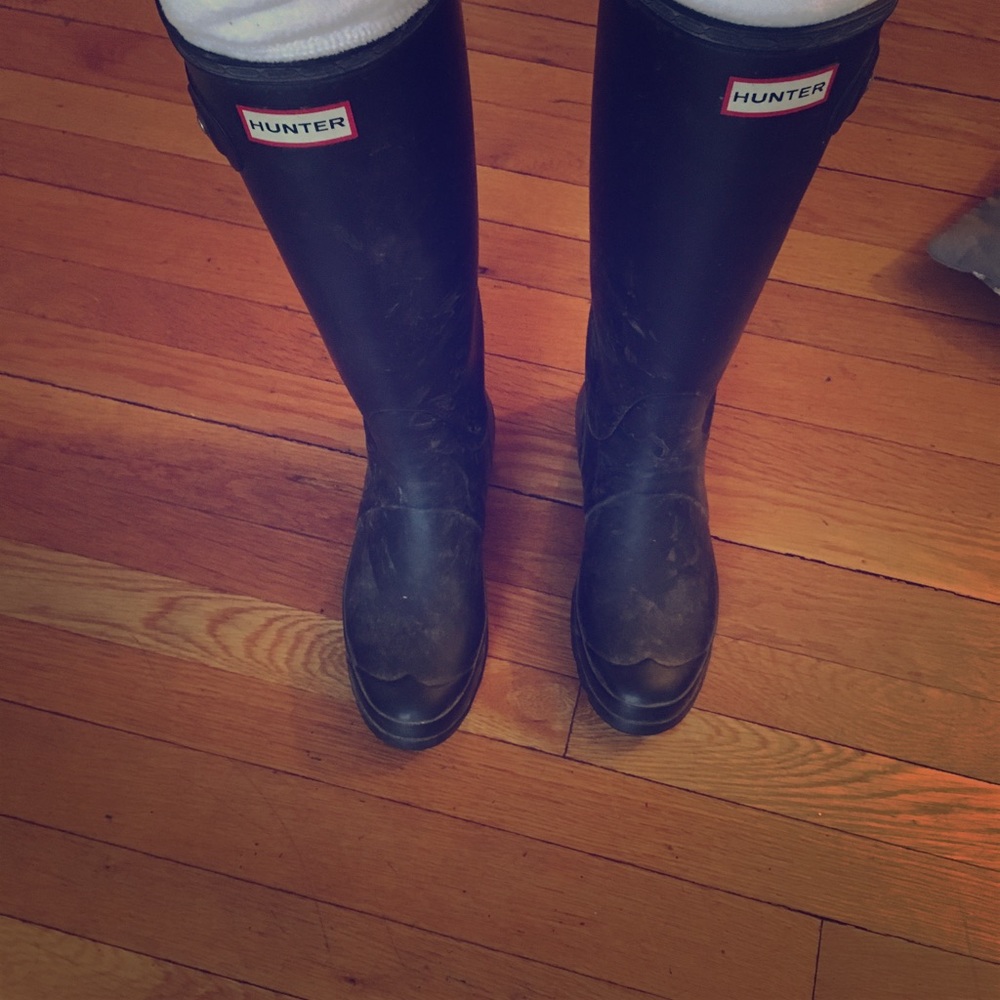 Matte Black Tall Hunter Boots WITH Cream Socks